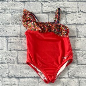 Speedo Kids' Red Ruffle Swimsuit